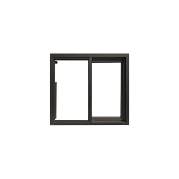 A bronze right-to-left manual drive-thru window with a low-profile frame and tempered glass.