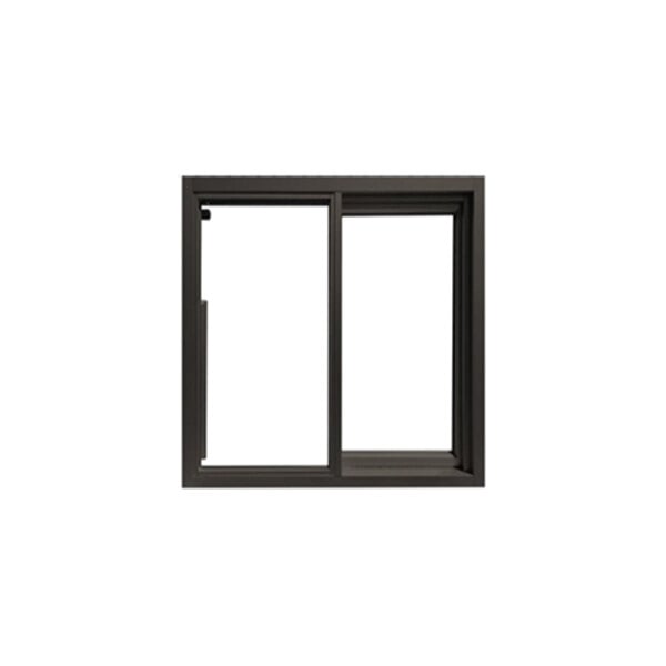 A bronze right-to-left manual drive-thru window with a low-profile frame and 1/4 inch tempered glass.