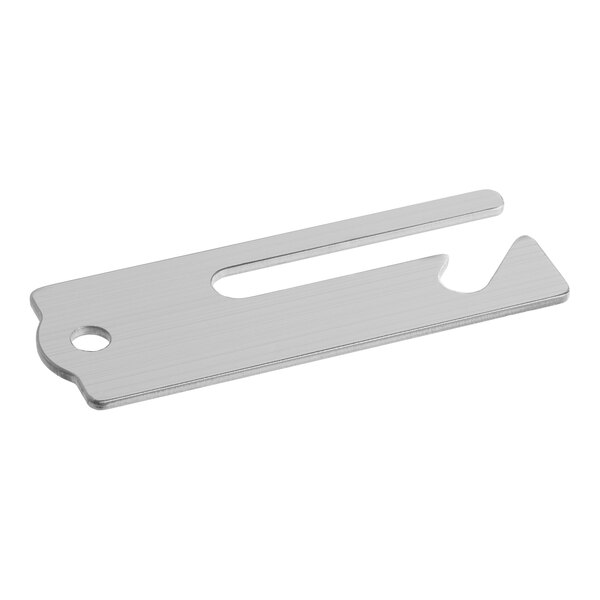 A flat, rectangular metal rolling pin bracket with a slot and a hole, designed for use with specific Estella dough sheeter models.