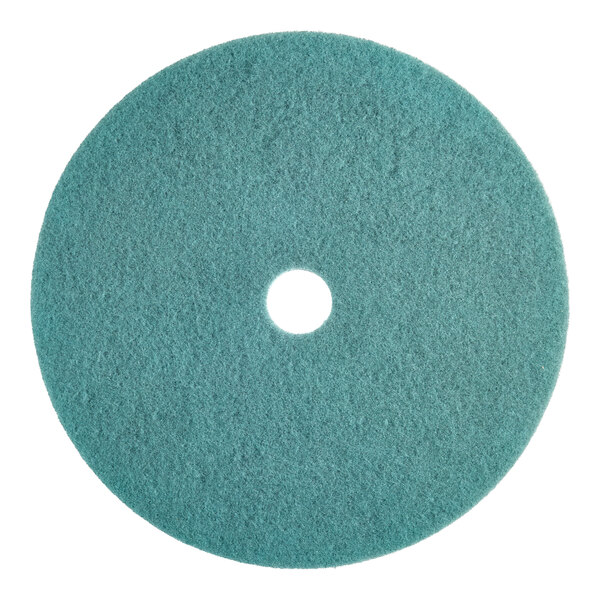 A round, aqua-colored high-frequency burnishing floor pad with a central hole.