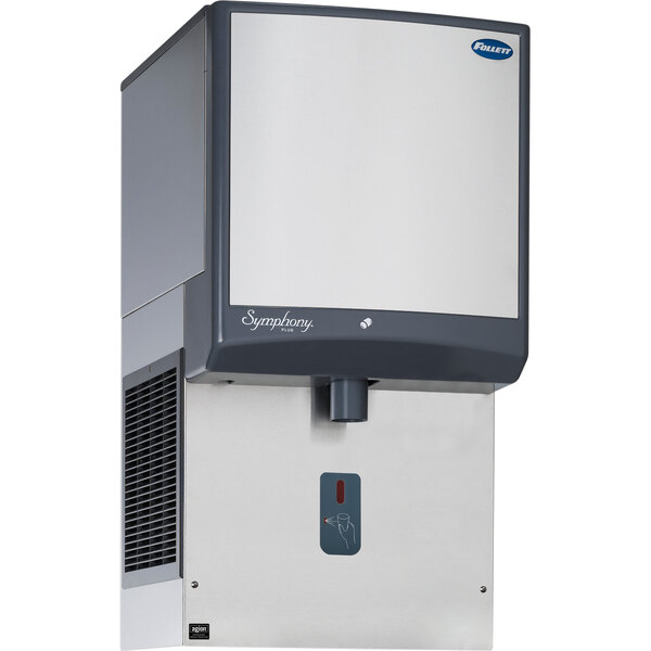 A wall-mounted, air-cooled ice dispenser designed for commercial use.