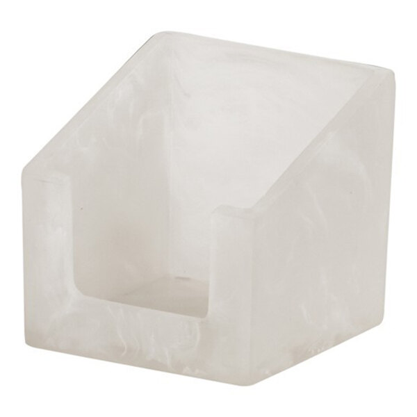 A white cloud square resin napkin holder with an open front and angled sides.