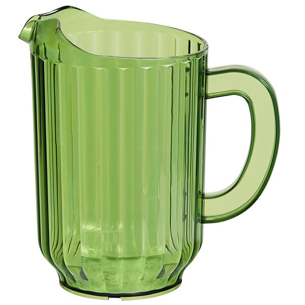A green plastic beverage pitcher with a handle and spout.