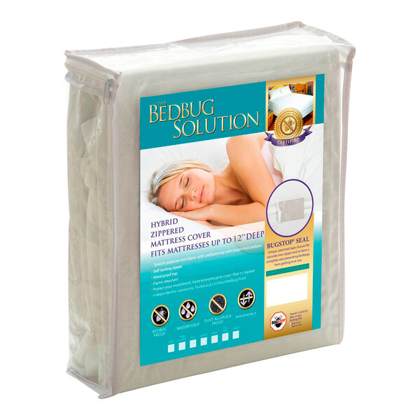 A packaged king-size waterproof poly knit hybrid mattress protector designed to fit mattresses 9-12 inches deep.