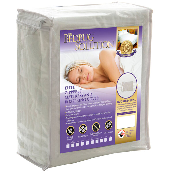A zippered, waterproof, poly knit mattress and boxspring cover for twin XL beds, designed to protect against bedbugs, dust, and allergens.