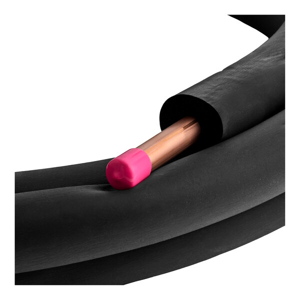 A black rubber-insulated copper tube line set with a pink cap on the end.