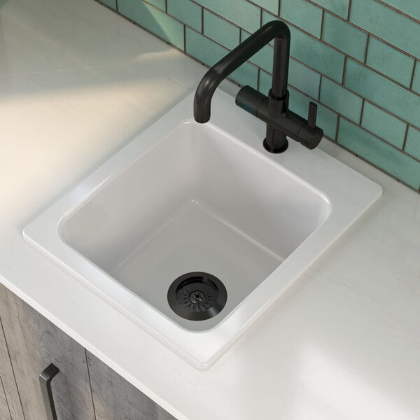 E.L. Mustee 11 17" x 20" White Fiberglass Drop-In Utility Sink with 3 1/2" Drain Opening