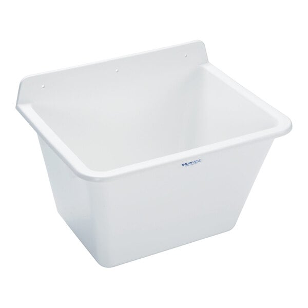 A white wall-mount utility laundry tub sink made of polypropylene.