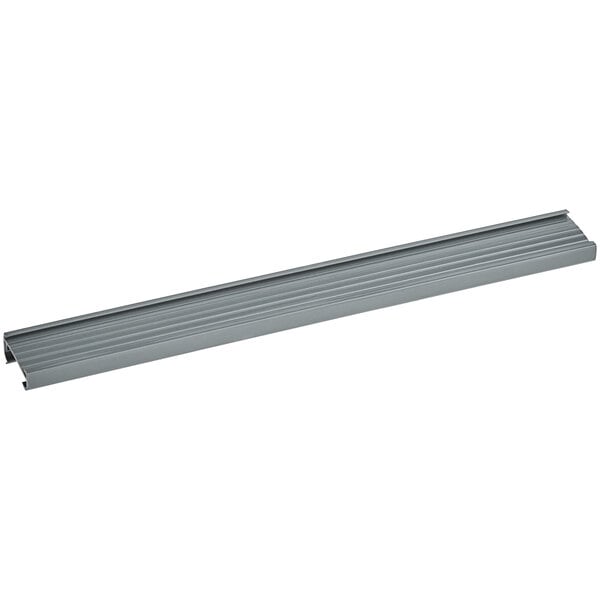 A gray 13-inch label holder designed for wire shelving.