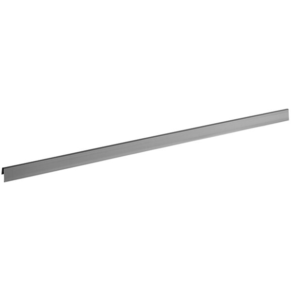 A gray clip-on label holder designed for wire basket shelving, measuring 46 1/2 inches by 1 1/4 inches.