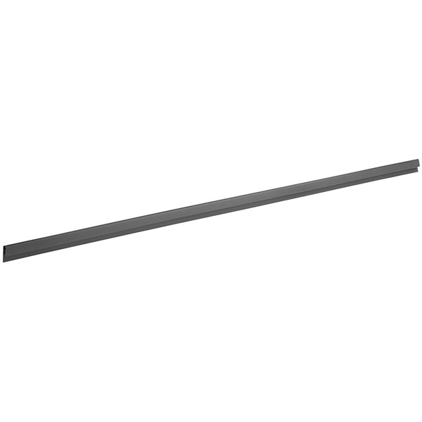 A gray 56-inch clip-on label holder designed for wire basket shelving.