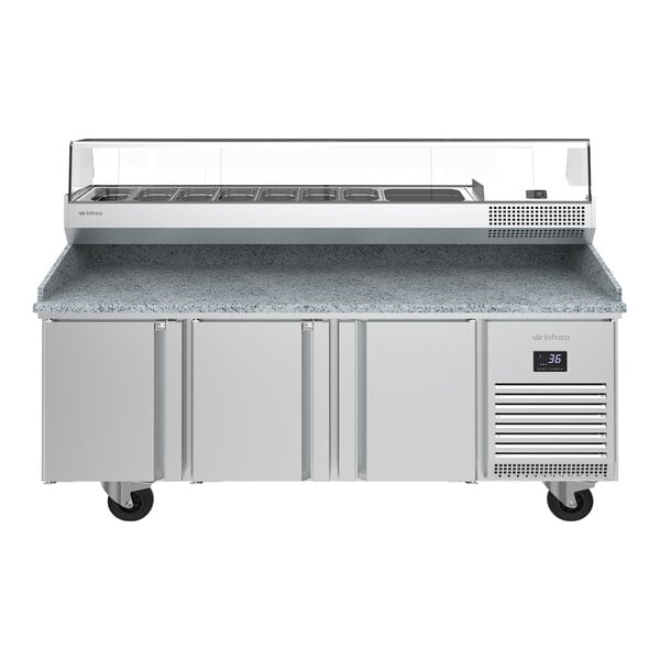 Infrico IRT-MPG1980 COMBO 77 3/4" Refrigerated Pizza Prep Table with Three Doors
