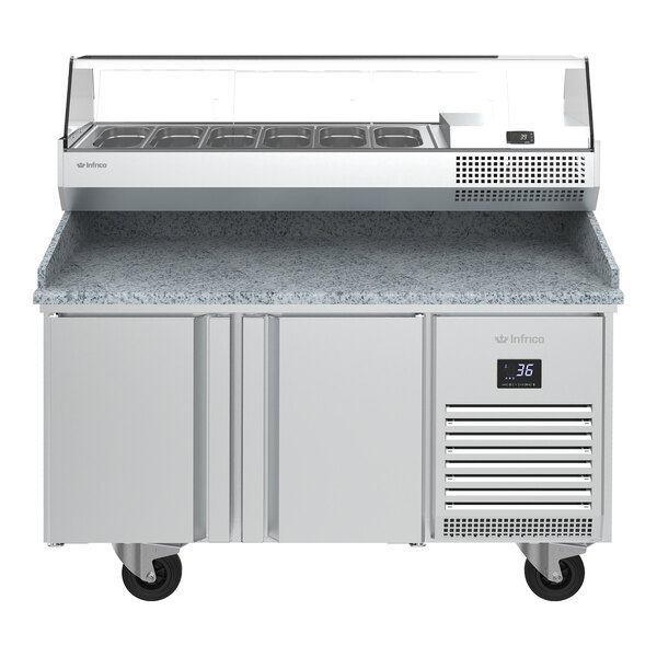 Infrico IRT-MPG1490 COMBO 58 3/4" Refrigerated Pizza Prep Table with Two Doors
