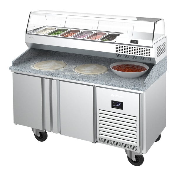 Infrico IRT-MPG1490 COMBO 58 3/4" Refrigerated Pizza Prep Table with Two Doors