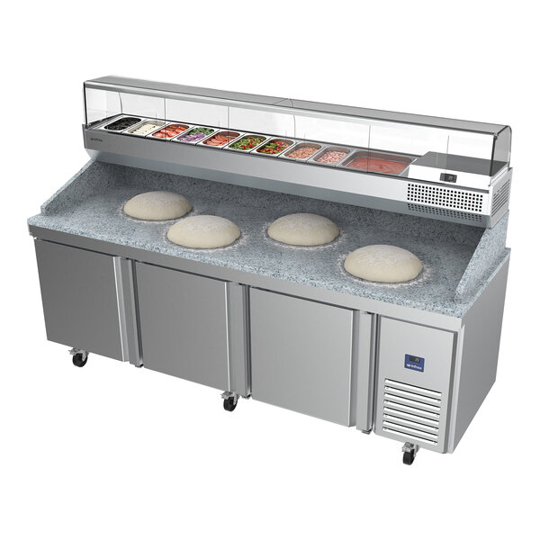Infrico IRT-MR93-GTCOMBO 93 1/4" Refrigerated Pizza Prep Table with Three Doors