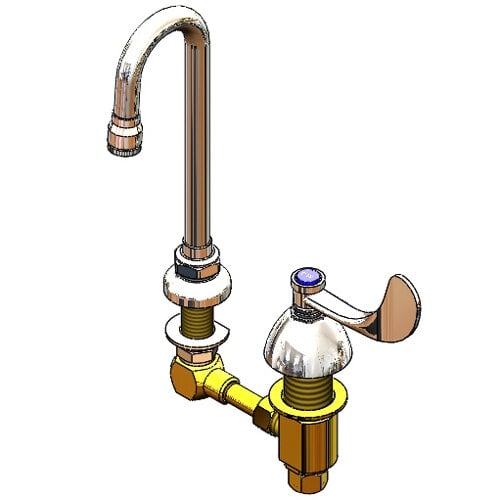 A T&S brass deck mount commercial cold water faucet with wrist action handle.