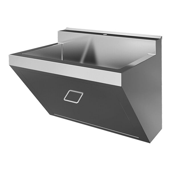 A stainless steel wall-mount surgeon scrub sink.