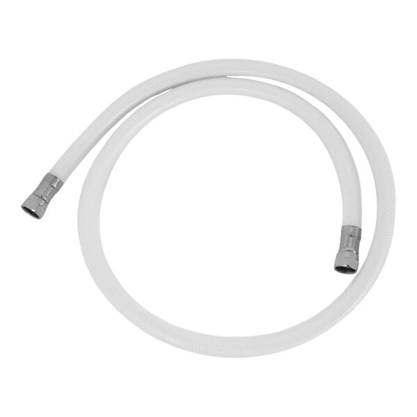A white braided PVC hose with metal connectors on both ends.