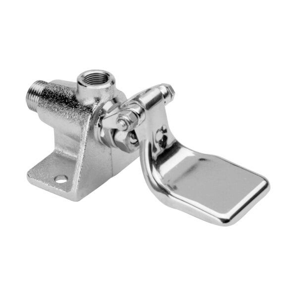 A short single foot pedal valve with brass components, designed for hands-free water control.