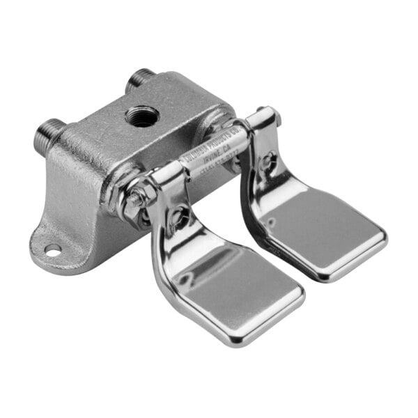 A short double foot pedal valve with brass components.