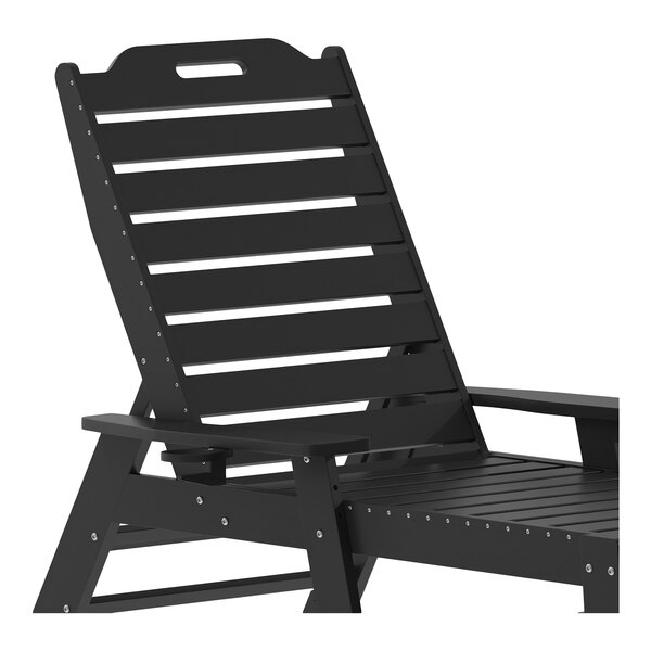 Flash Furniture Monterey Black Adjustable Polyethylene Adirondack Chaise Lounge with Cup Holder