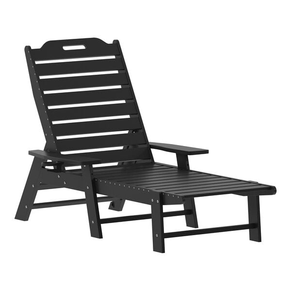 Flash Furniture Monterey Black Adjustable Polyethylene Adirondack Chaise Lounge with Cup Holder