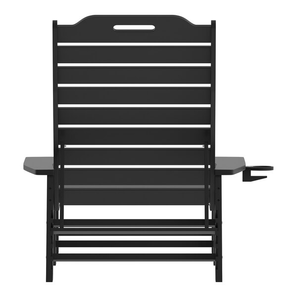 Flash Furniture Monterey Black Adjustable Polyethylene Adirondack Chaise Lounge with Cup Holder