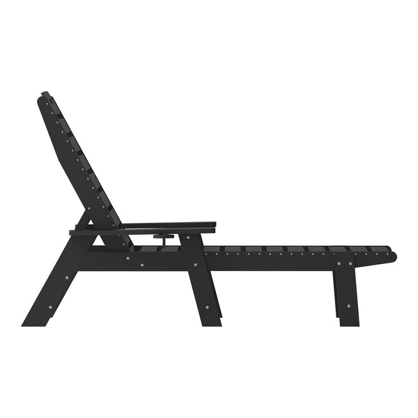 Flash Furniture Monterey Black Adjustable Polyethylene Adirondack Chaise Lounge with Cup Holder