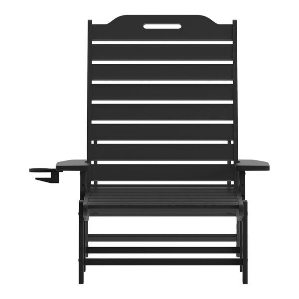 Flash Furniture Monterey Black Adjustable Polyethylene Adirondack Chaise Lounge with Cup Holder