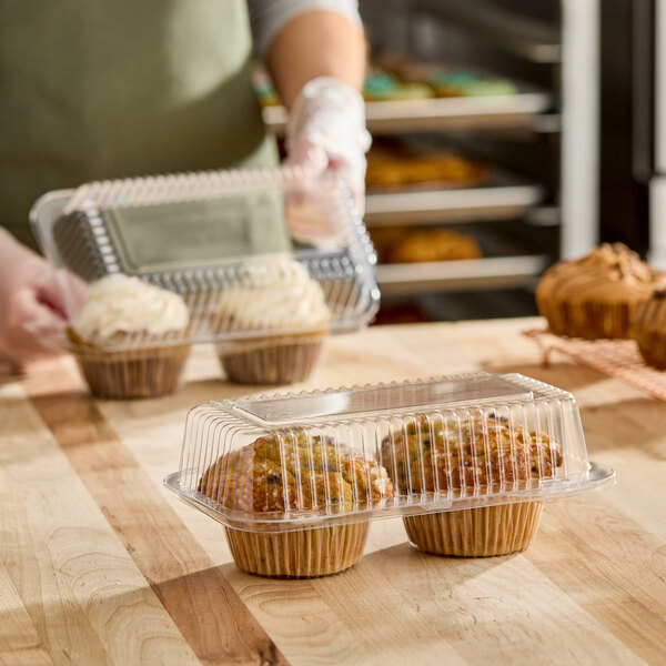 Inline Plastics SureLock 2-Compartment Clear Plastic Hinged Jumbo Cupcake / Muffin Container with High Dome Lid - 500/Case