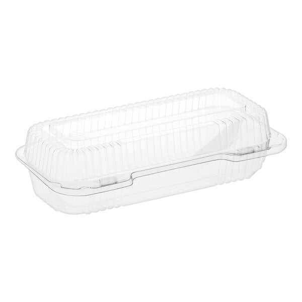 A clear plastic hinged container designed for holding cookies or baked goods.