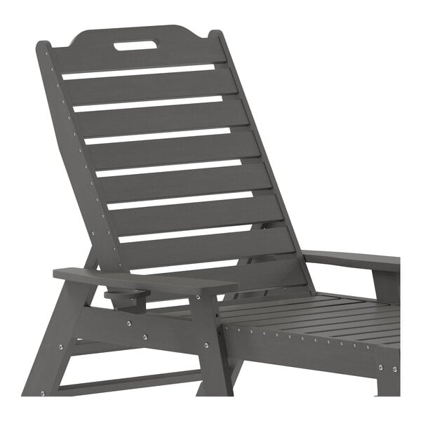 Flash Furniture Monterey Gray Adjustable Polyethylene Adirondack Chaise Lounge with Cup Holder