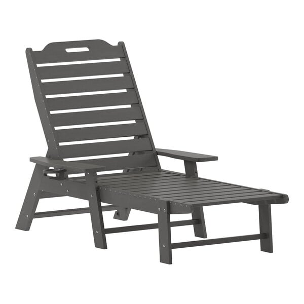 Flash Furniture Monterey Gray Adjustable Polyethylene Adirondack Chaise Lounge with Cup Holder
