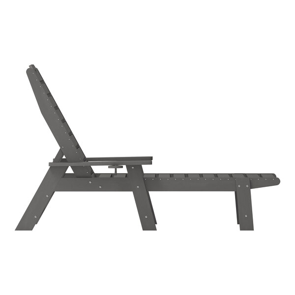 Flash Furniture Monterey Gray Adjustable Polyethylene Adirondack Chaise Lounge with Cup Holder