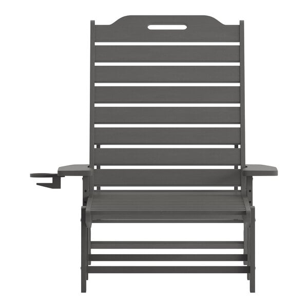 Flash Furniture Monterey Gray Adjustable Polyethylene Adirondack Chaise Lounge with Cup Holder
