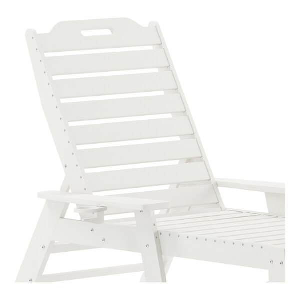 Flash Furniture Monterey White Adjustable Polyethylene Adirondack Chaise Lounge with Cup Holder