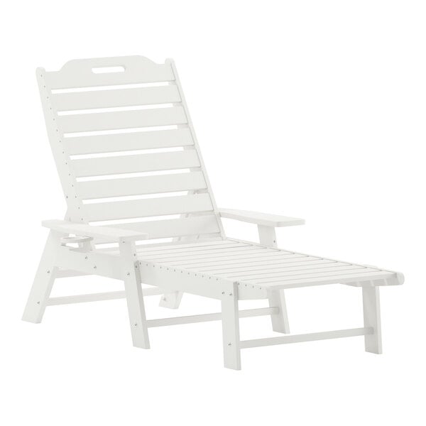 Flash Furniture Monterey White Adjustable Polyethylene Adirondack Chaise Lounge with Cup Holder