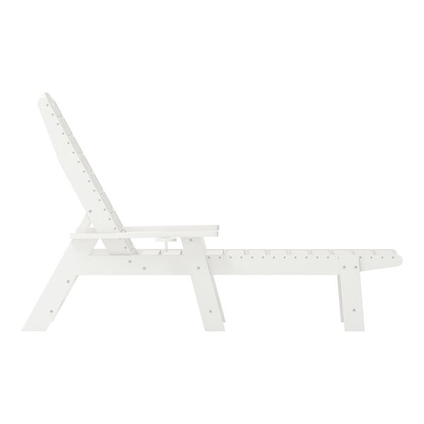 Flash Furniture Monterey White Adjustable Polyethylene Adirondack Chaise Lounge with Cup Holder