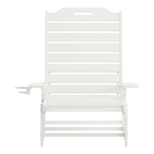 Flash Furniture Monterey White Adjustable Polyethylene Adirondack Chaise Lounge with Cup Holder