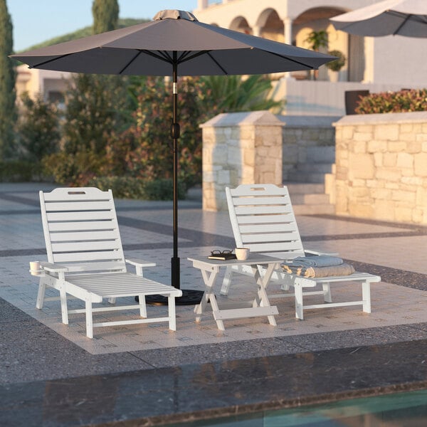 Flash Furniture Monterey White Adjustable Polyethylene Adirondack Chaise Lounge with Cup Holder