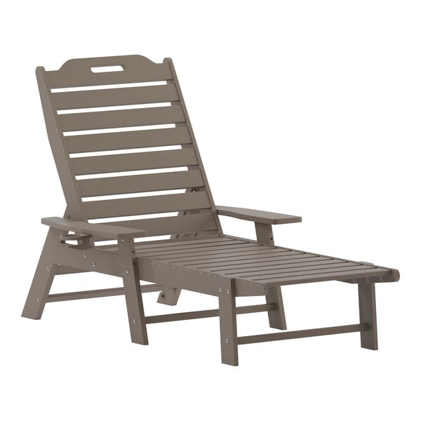 Flash Furniture Monterey Brown Adjustable Polyethylene Adirondack Chaise Lounge with Cup Holder