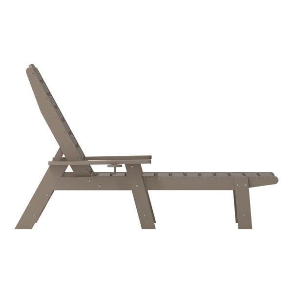 Flash Furniture Monterey Brown Adjustable Polyethylene Adirondack Chaise Lounge with Cup Holder