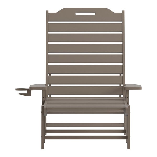 Flash Furniture Monterey Brown Adjustable Polyethylene Adirondack Chaise Lounge with Cup Holder