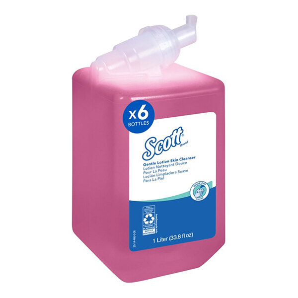 A 1-liter bottle of Scott gentle lotion skin cleanser with a pink floral scent.