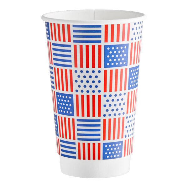 Choice 16 oz. Double Wall Patriotic Print Paper Hot Cup - 500/Case