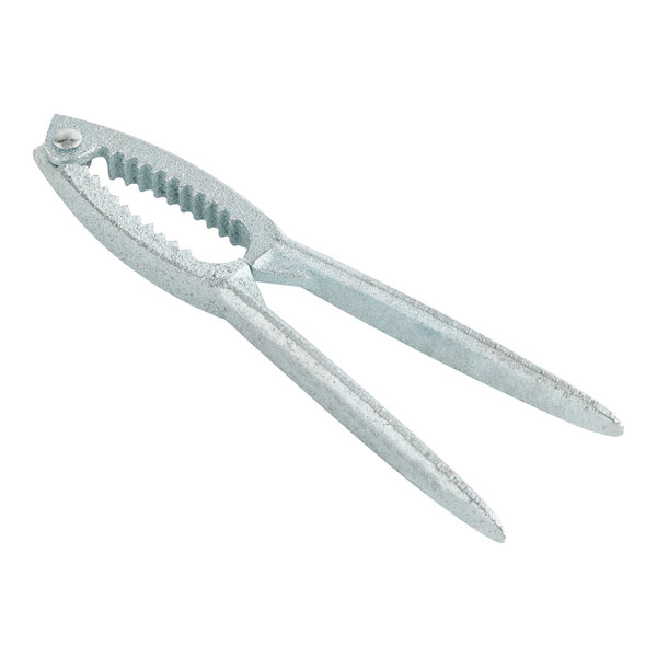 A metal tool with two handles and a serrated jaw, designed for cracking shells.
