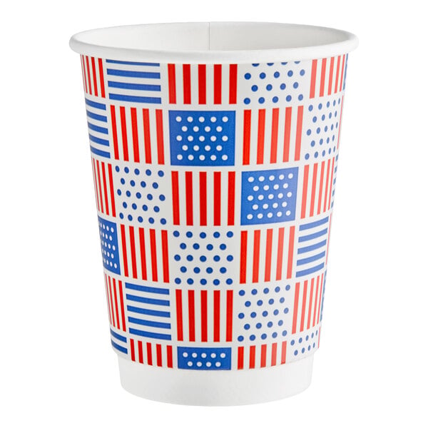 Choice 12 oz. Double Wall Patriotic Print Paper Hot Cup - 500/Case