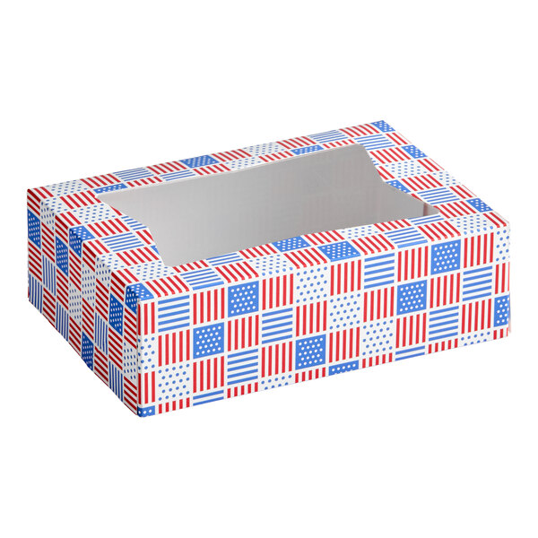 Baker's Lane 8" x 5 3/4" x 2 1/2" Patriotic USA Print Auto-Popup Window Cookie / Bakery Box - 150/Case