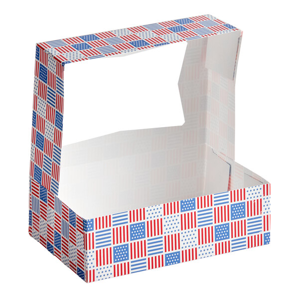 Baker's Lane 8" x 5 3/4" x 2 1/2" Patriotic USA Print Auto-Popup Window Cookie / Bakery Box - 150/Case