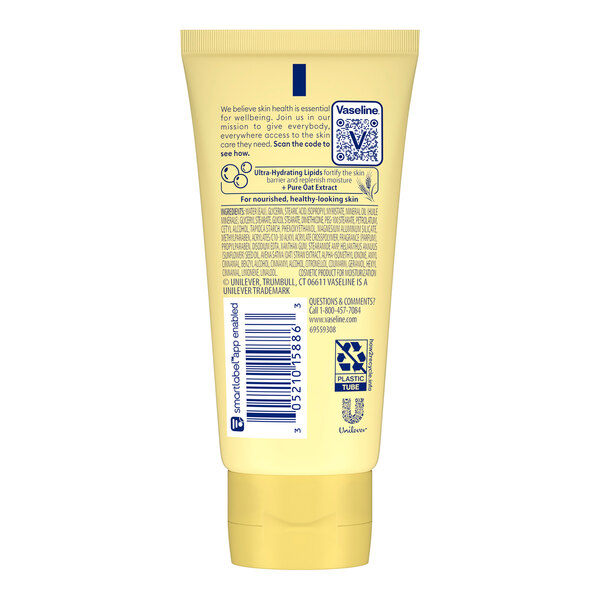 A yellow plastic tube of Vaseline Intensive Care Nourishing Moisture Lotion, 2 fl. oz. size.